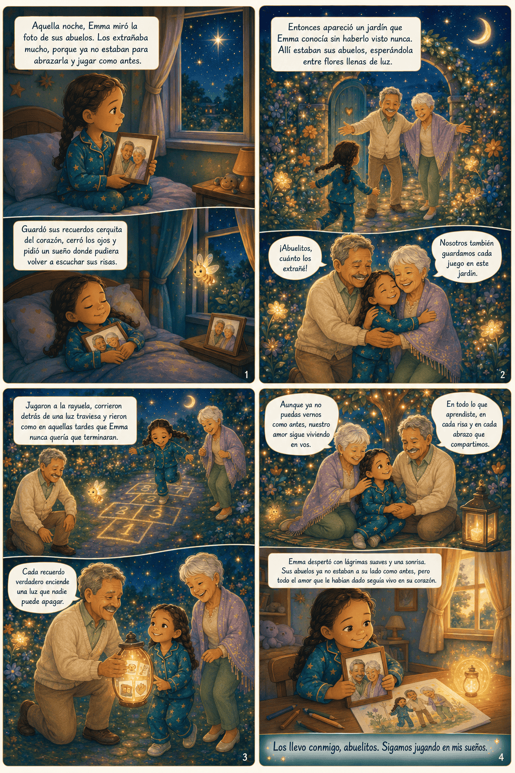 Muestra de cuatro de las seis páginas de Emma y sus abuelos