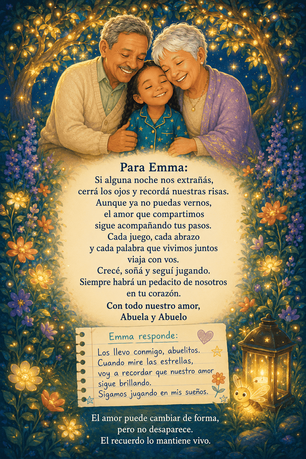 Dedicatoria de los abuelos para Emma y respuesta de Emma