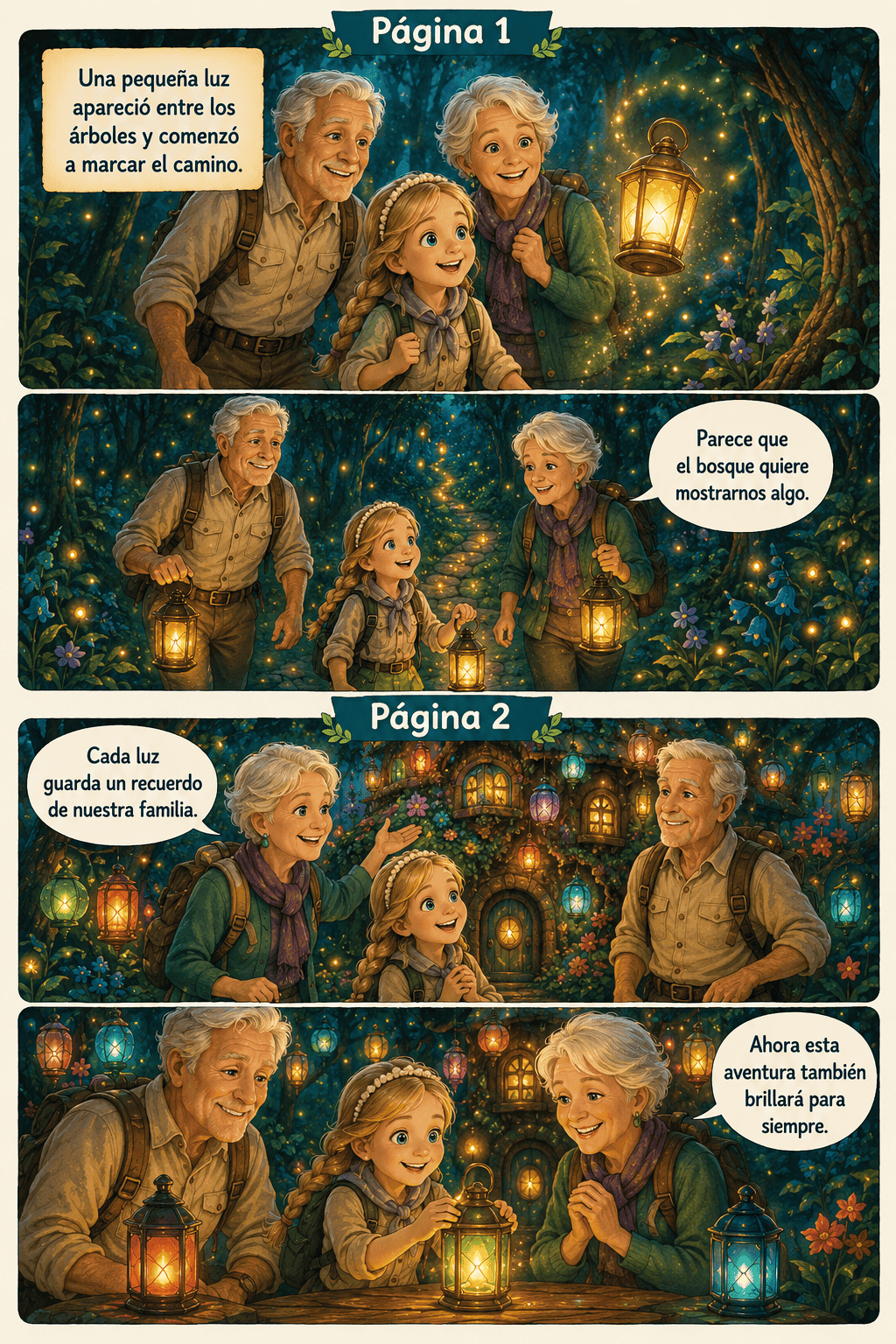 Páginas de 👧👵👴 Emma con sus abuelos en el bosque de las linternas mágicas