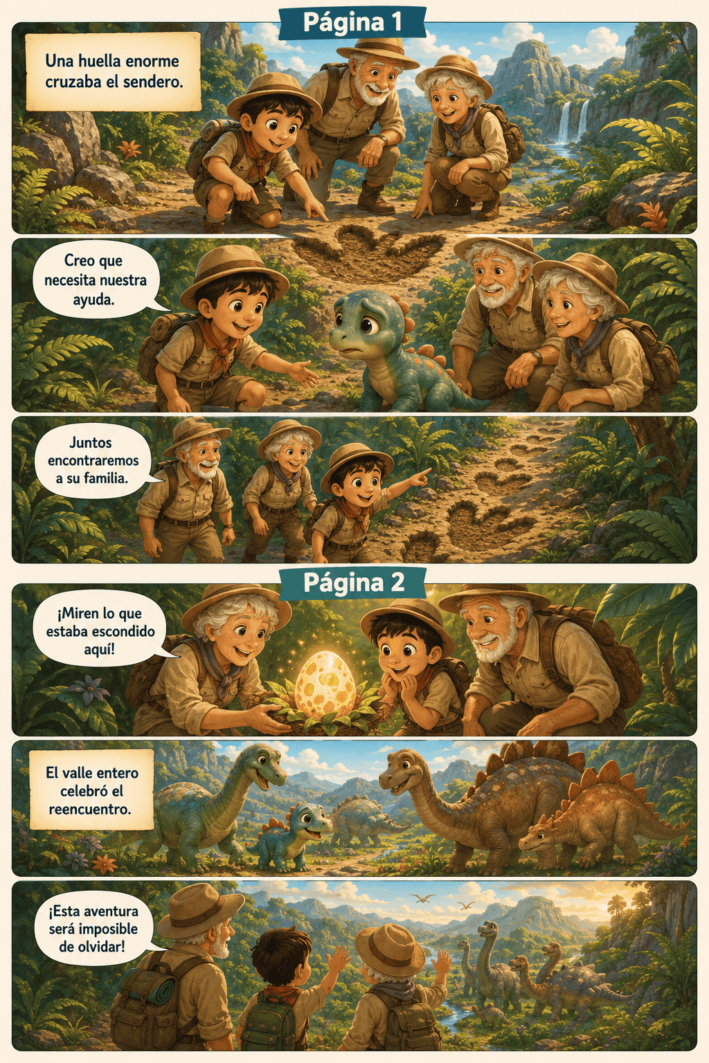 Páginas de 👦👵👴 Mateo con sus abuelos en el valle de los dinosaurios amigos