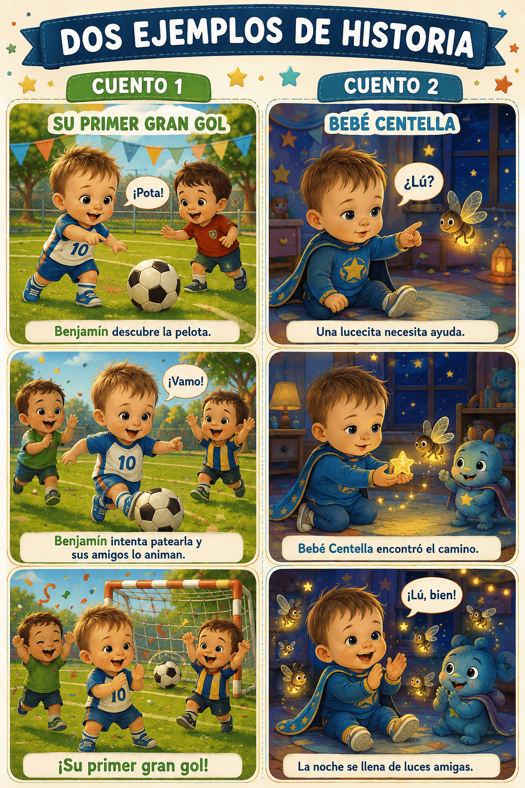 Dos ejemplos de Benjamín: fútbol y superhéroe original