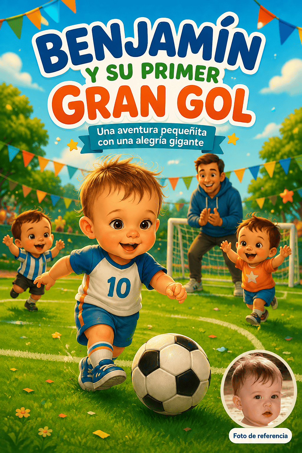Portada de Benjamín jugando al fútbol con camiseta neutra
