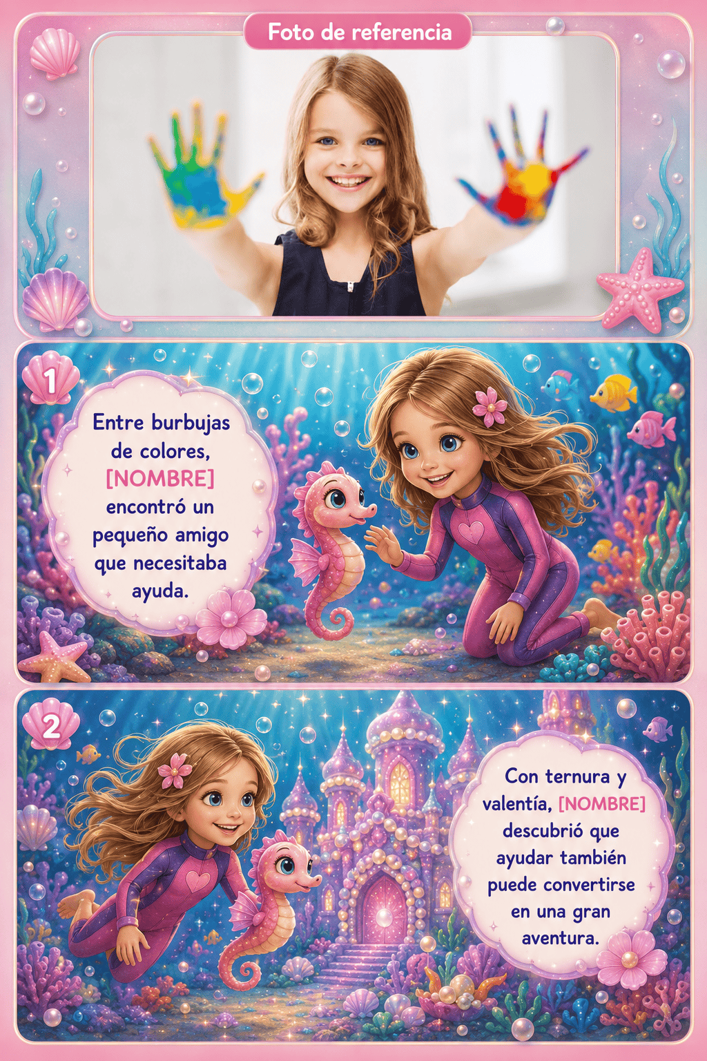 Páginas de muestra de cuento submarino personalizado