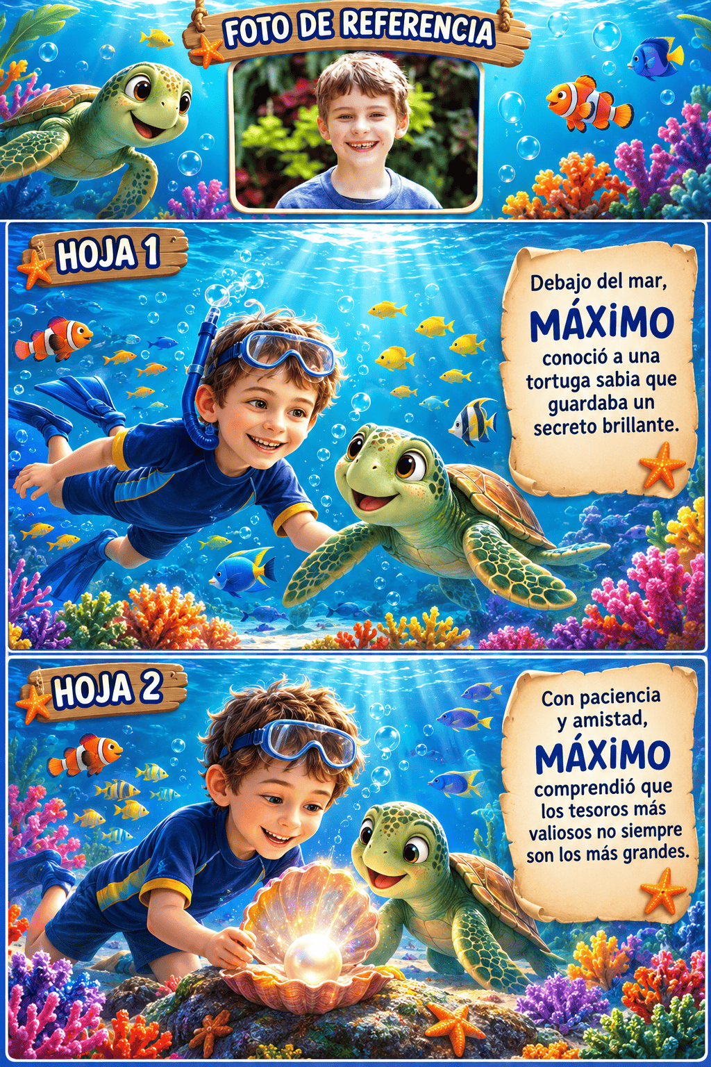 Páginas de muestra de cuento submarino personalizado