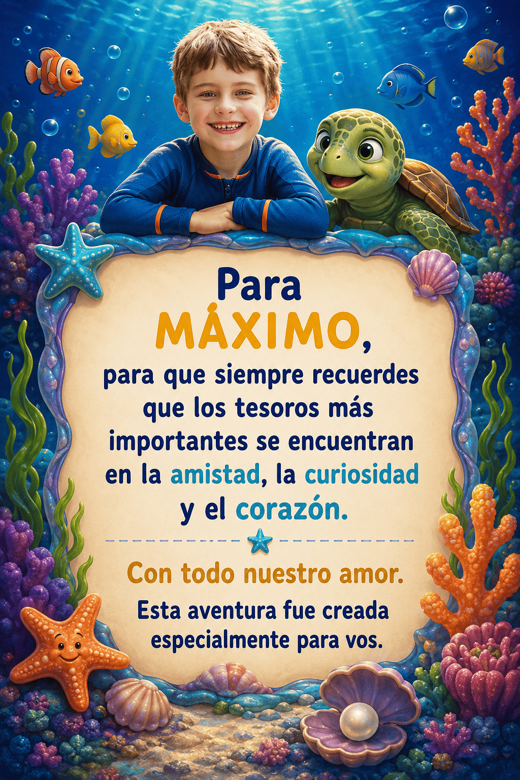 Dedicatoria final de cuento submarino personalizado
