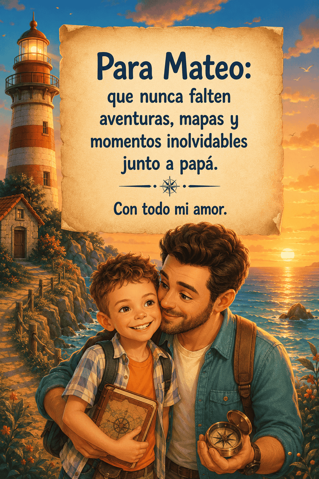 Dedicatoria de 👨‍👦 Tomás y papá en la isla del faro secreto