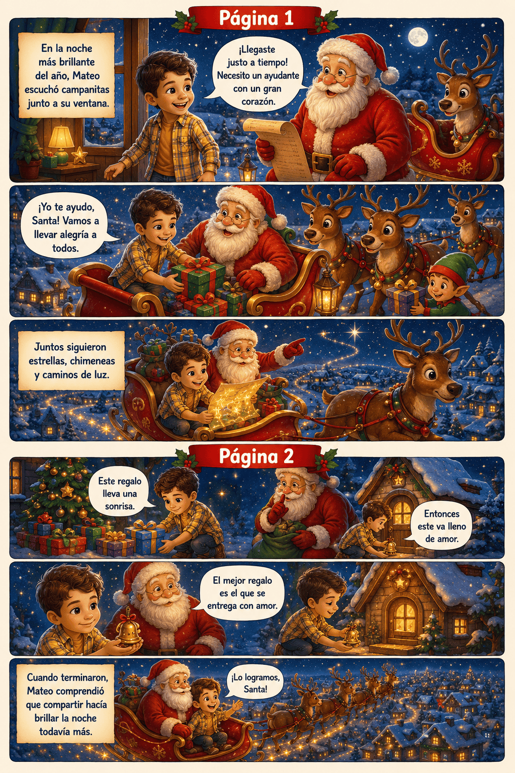 Páginas de la aventura de Mateo con Santa